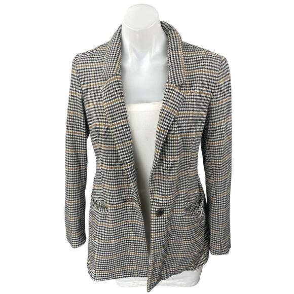 Old Navy Brown Houndstooth Plaid Checkered Long Sleeve Blazer Coat Jacket Size S - Picture 1 of 4